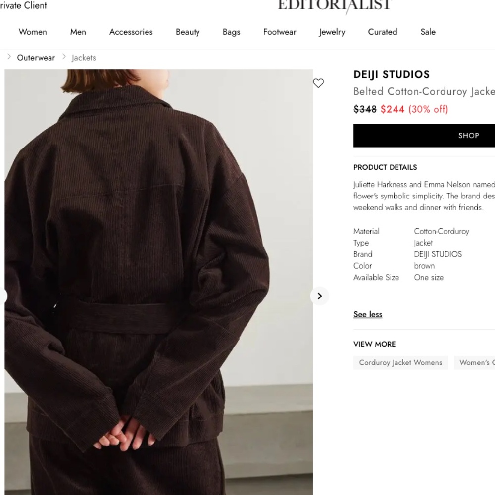 DEIJI STUDIOS Cord House Coat In Cedar Belted Slouchy Cozy Jacket FW 2023 NWT OS - Picture 16 of 16